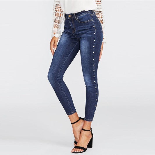 Jeans Skinny Feminino com Detalhes em Miçangas - Diamond Shimmer - PSclass Bags & Beyond